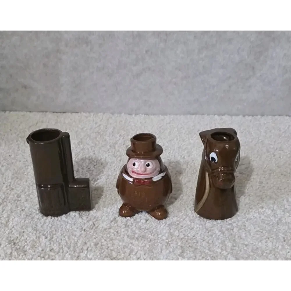 Vintage Japan Ceramic Novelty set of 8 Figural Shot Glasses Gun Shot Long Shot